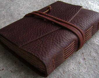 Leather journal, 4" x 6", rugged dark brown, leather travel journal, old world journal, (2347)