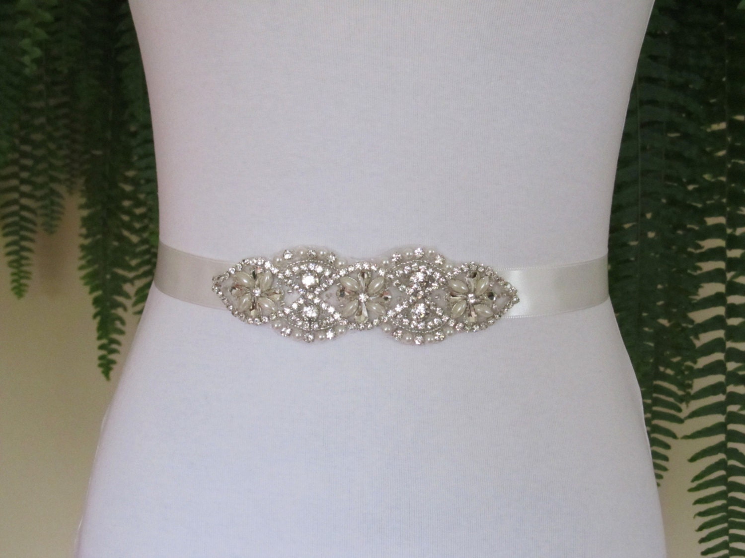 Pearl And Rhinestone Demi Sash Bridal Sash,Bridal Accessories,Bridal Belt and sashes,Ribbon Sash,Style #DS3