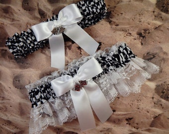 Racing White Satin White Lace Wedding Garter Bridal Toss Set