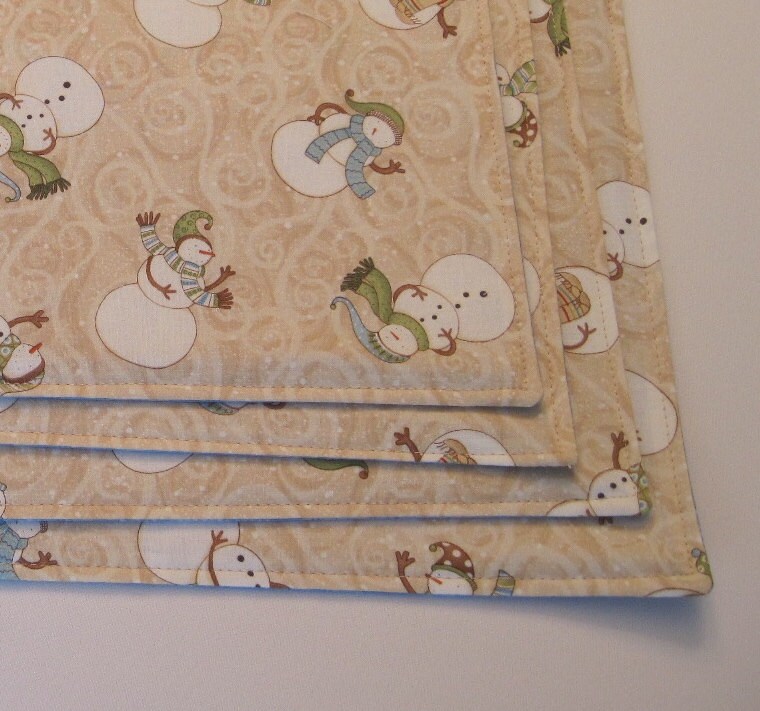 Snowman Placemats Reversible set of 4 or 6 Snowflake Placemats