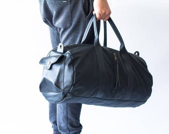 Black mens duffle bag, travel bag mens gym bag duffel bag mens carry on bag weekender bag crossbody bag - Nestor duffel bag