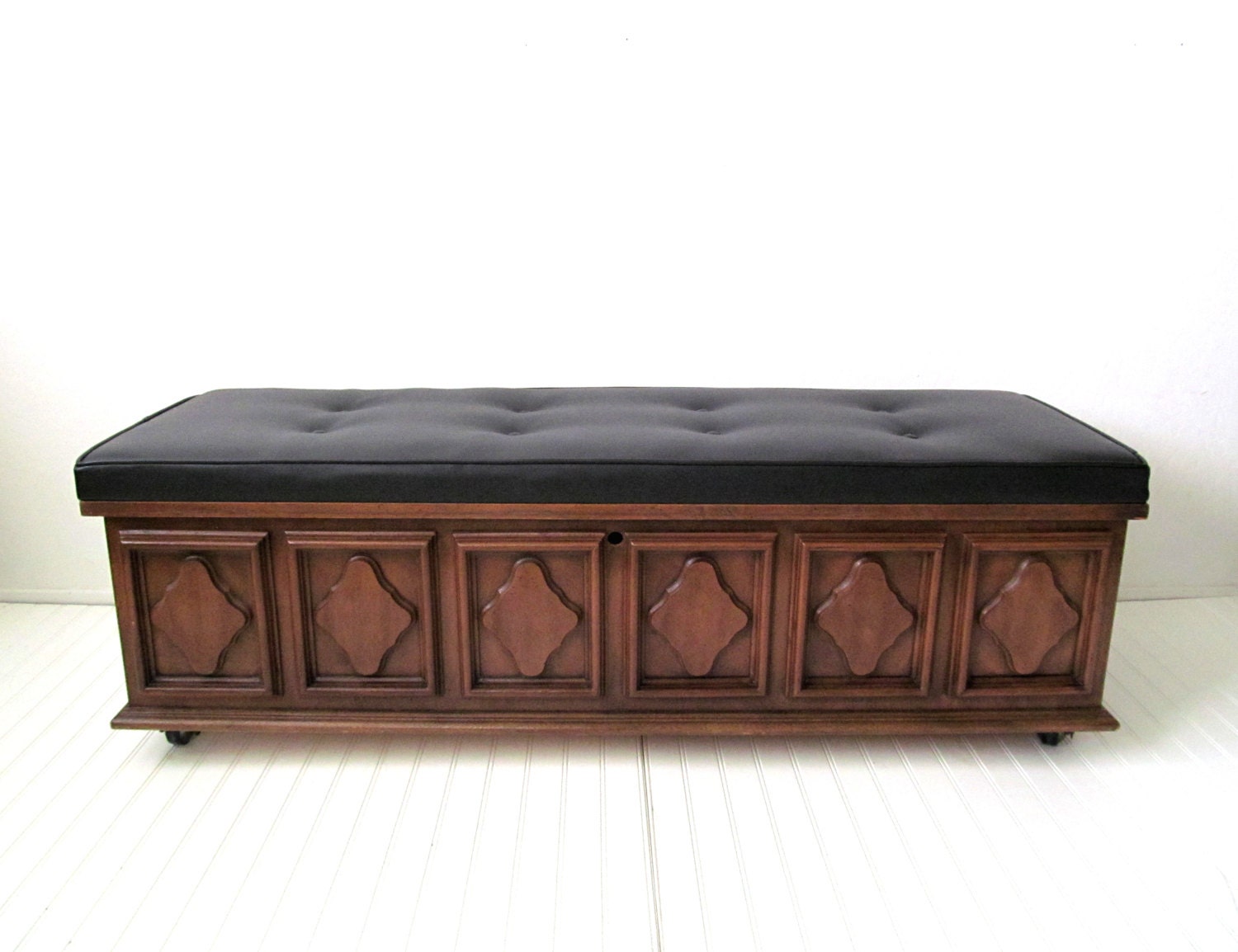 Vintage Long Lane Cedar Chest Bench Black Vinyl Upholstered