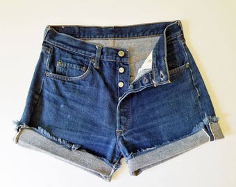 1960s Vintage Levis BIG E Levi Cutoffs High Waist Vintage Levi 501s Redline Jean Cutoffs Levi Shorts 30 Waist