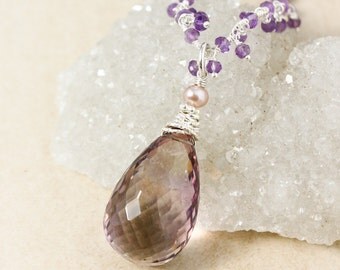 Purple Ametrine Necklace on Amethyst Cluster Chain - Long Layering Necklace