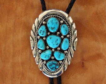 Navajo Silver Bolo Tie Turquoise Touchine