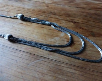 Art deco style vintage silver stranded statement necklace, flapper