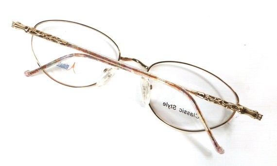 Vintage 90s Deadstock Eyeglasses Oval Frames Gold Metal 