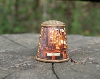 Vintage Amsterdam Souvenir Thimble, Unusual shape, Copper Colored Metal, Collectible