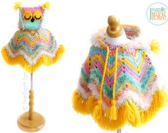 PATTERN Fiesta Owl Poncho with Hood Crochet PDF Pattern with Instant Download