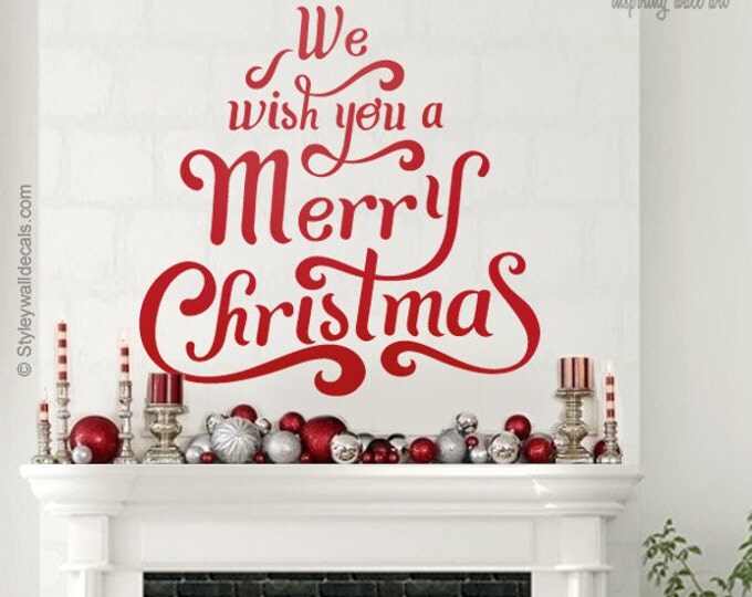 We Wish You a Merry Christmas Wall Decal, Holidays Wall Decal, Christmas Tree Wall Decal, Christmas Decor Sticker, Merry Christmas Decal