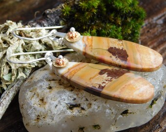 Matched Gold Rust Olive and Brown Cherry Creek Jasper and Silver Earrings