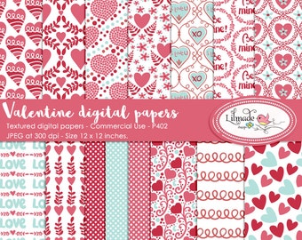 Valentine digital paper, Valentine scrapbook paper, patterned digital papers, Valentine patterns, DIY Valentine party, P402