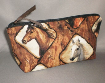 Cosmetic Bag - Makeup Bag - Large Zipper Pouch - Horses - Equestrian