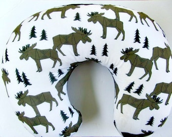 Lumberjack Nursery Moose Baby Shower Mountain Bedding Nursing Pillow for Boys Boppy Lounger Cover Minky Slipcover