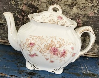 Antique Teapot, Vintage Teapot, Transferware Teapot, Floral Teapot, Transferware Flower, Porcelain Teapot