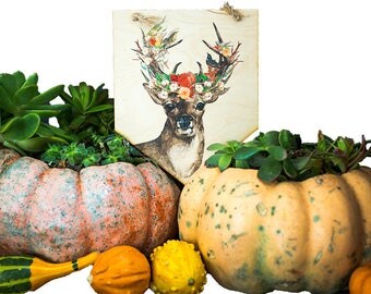 Printed Plywood Pennant | Floral Fall Stag | Gifts under 15
