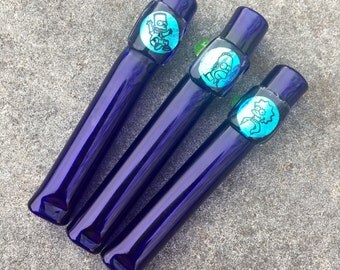 3-pack, Cobalt Blue Borosilicate Glass Art with Simpsons themed dichroic images- ships immediately!
