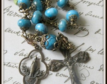 Blue Crazy Lace Agate Single Decade Pocket Rosary Wire Wrapped in Bronze