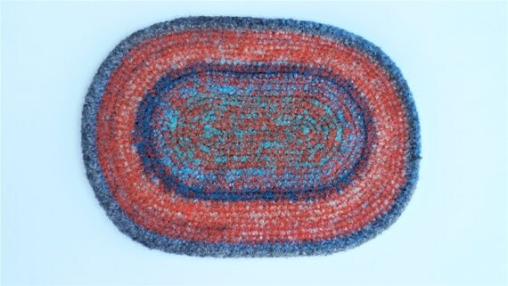 50 % -" MAYSALE" code,Mid Century Modern Felted Placemat Orange and Blue