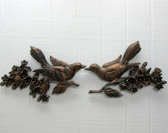 Vintage Coppercraft Guild Birds And Flowers Wall Plaques Black And Copper Color 7037 And 7038