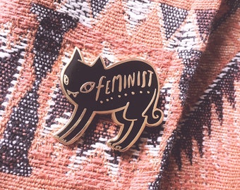 Black Cat Feminist Enamel Pin