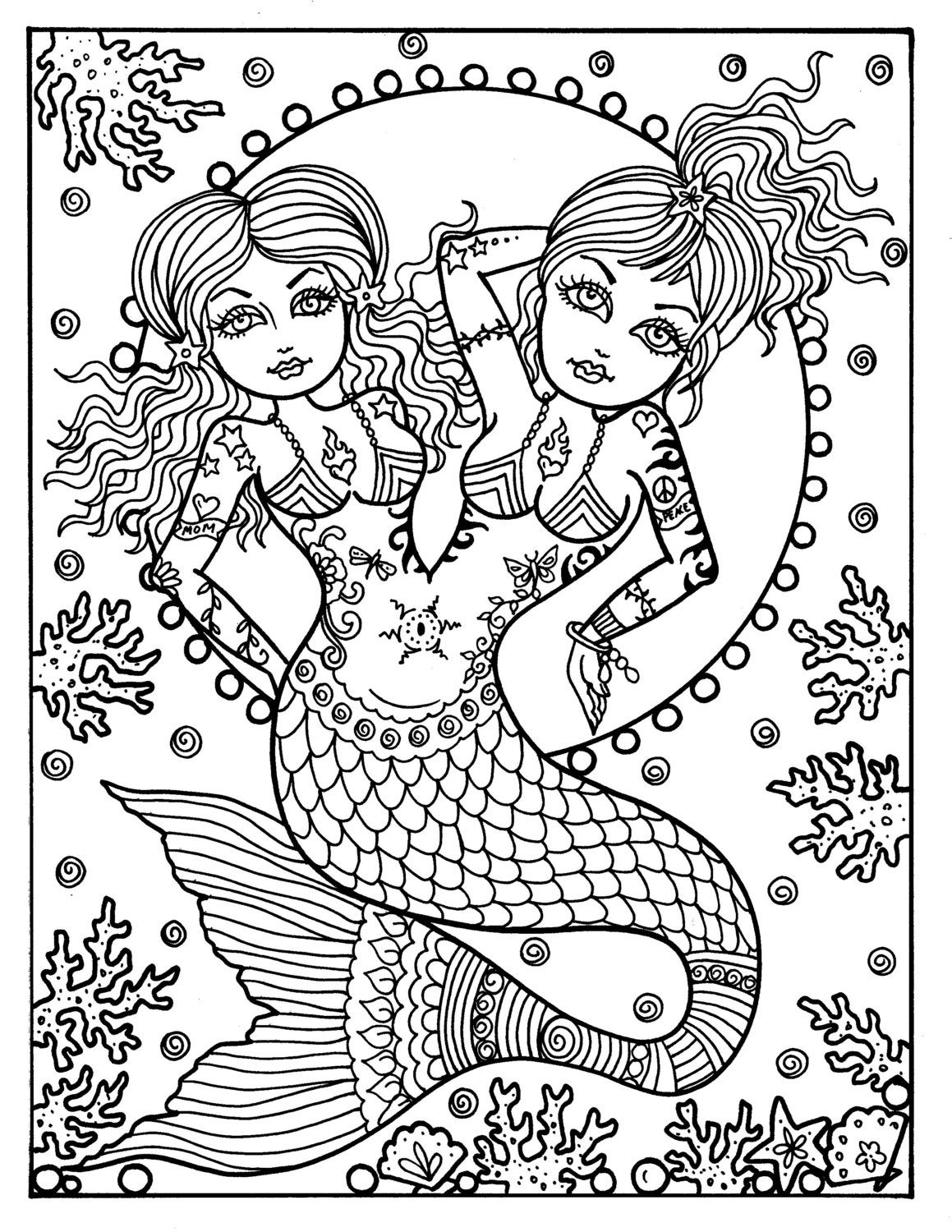 Download Instant download mermaids Coloring page Adult Coloring Books