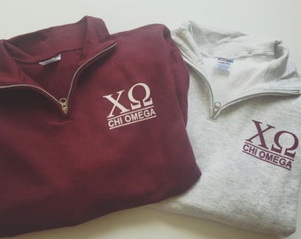 New Chi Omega Maroon Grey & More Stripe Quarter Zip Sweatshirt // Size Small-2XL // Pick Your Color
