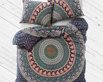 Franklin's Tower Mandala Tapestry Bedding Duvet Cover Flat Sheet Set with Matching Pillowcases Gypsy Dorm Room Bedding Beach Bedding Yoga
