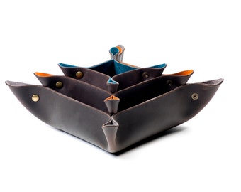 Nesting Leather Catch All Set- Leather valet- leather organizer- nesting bowls- leather gift set- Fellowings Catch All