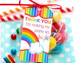 Rainbow Party Favor Tags, Rainbow Party Gift Tags, Rainbow Birthday Party, Rainbow Thank You Tags, Girls Rainbow Birthday, Printable Tags