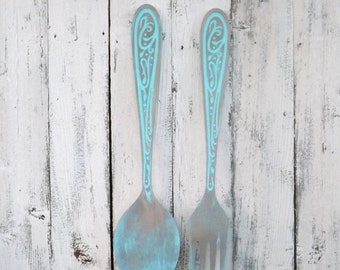 Kitchen Wall Decor / Aqua / Fork and Spoon Decor by Theshabbyshak