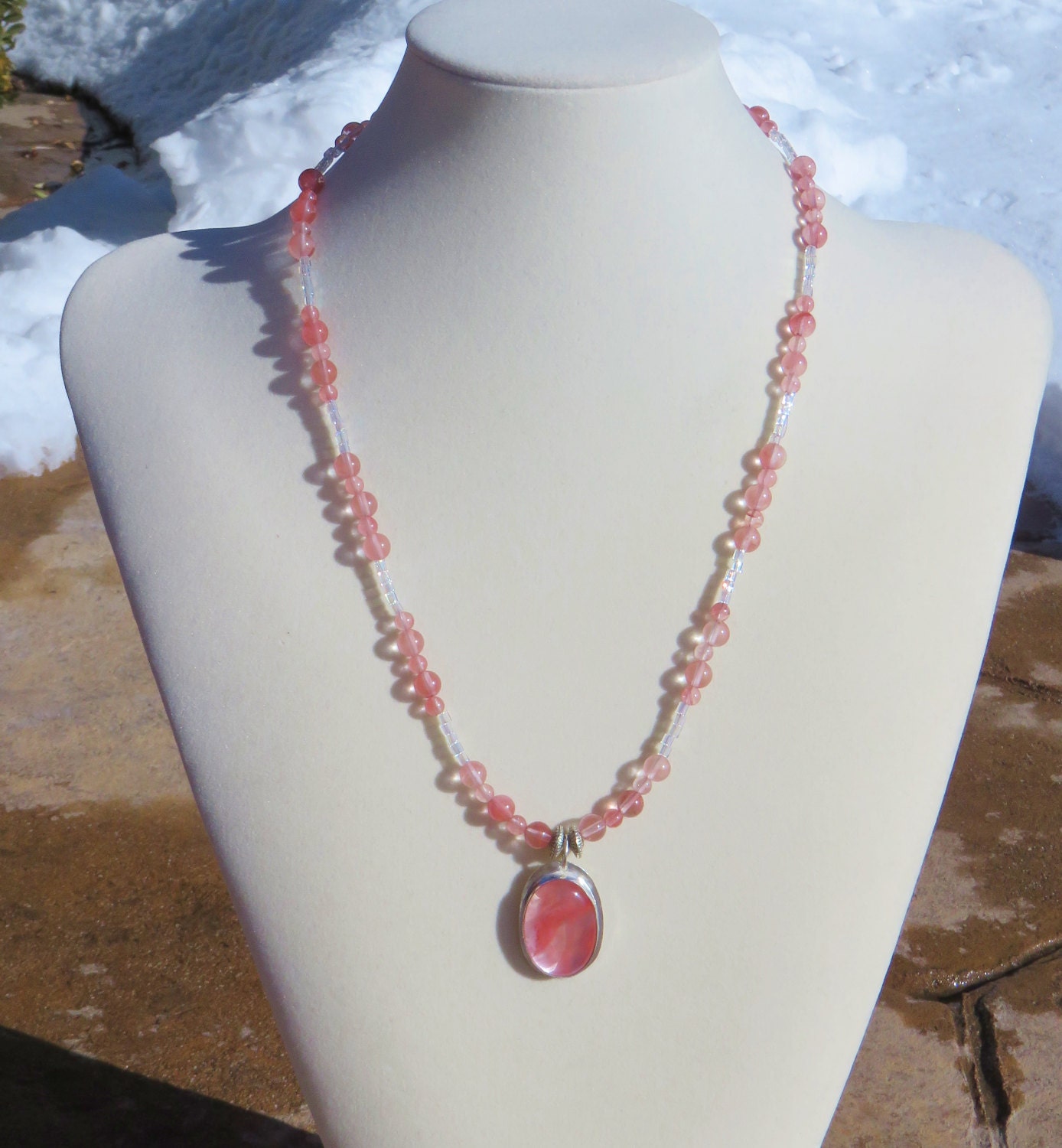 N27 Cherry Quartz Sterling Silver Pendant Necklace
