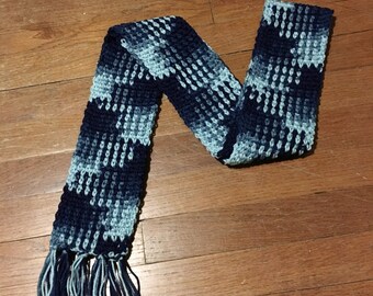 Navy Blue Crochet Scarf, Color Pooled Scarf
