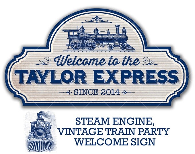 Vintage Train, Steam Engine Party, Welcome Sign, I will input your name, Print your own