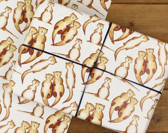 Otter Wrapping Paper Set - Mum, Otterly Love You - Wrapping Paper for Mum - Otters Holding Hands - Gift for Mum - Funny Otter Gift Wrap