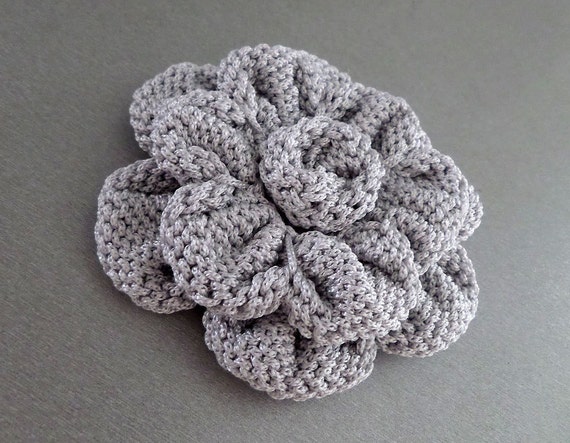 Gray Flower Applique Volume Knit flower rose Bags