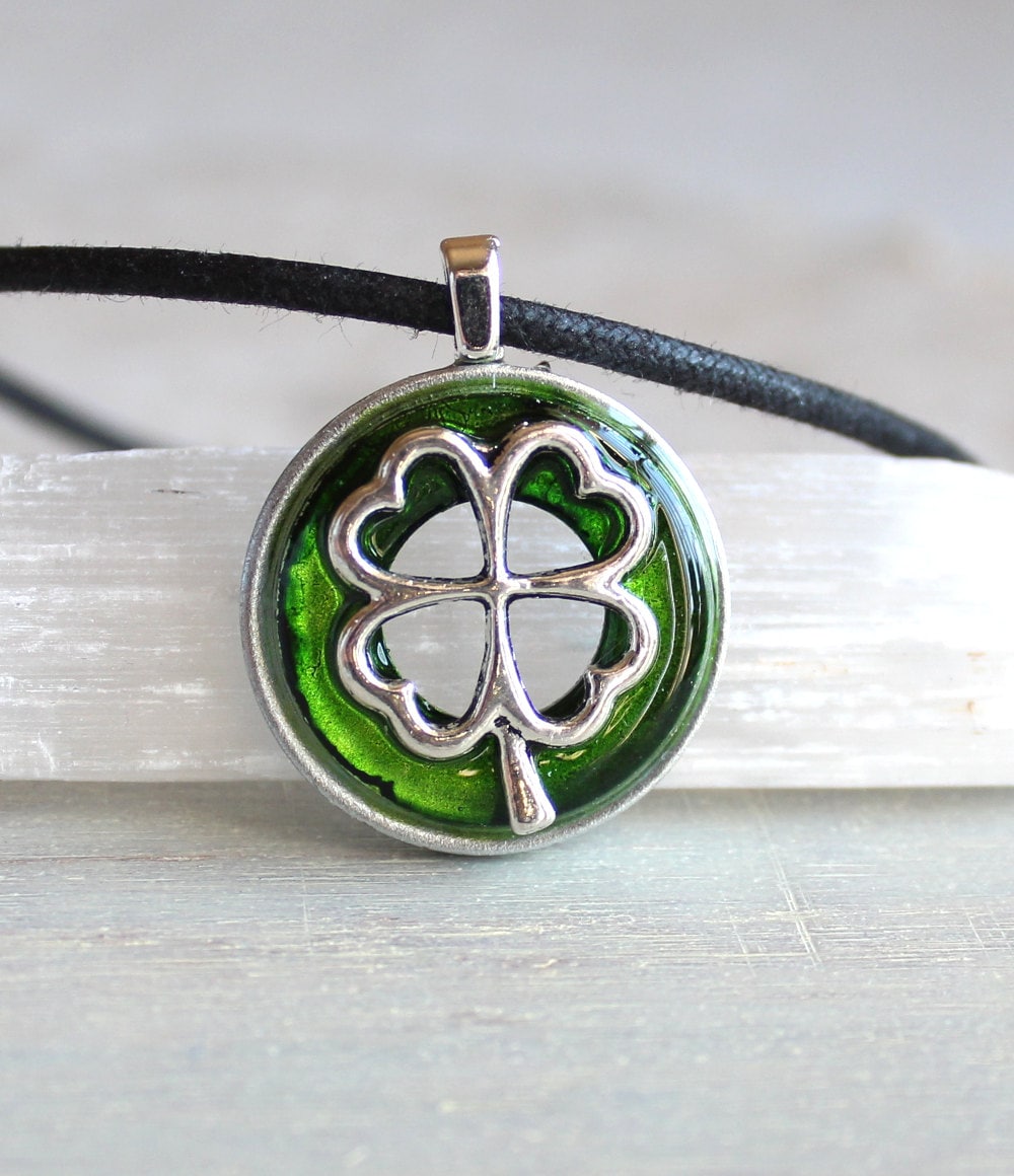 green four leaf clover necklace mens jewelry mens by NatureWithYou