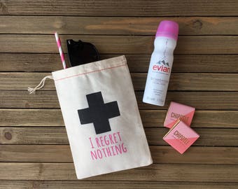 Bachelorette Hangover Kit Bags - "I Regret Nothing" - Hangover Kits - I Regret Nothing Hangover Kits - Bachelorette Party Favors