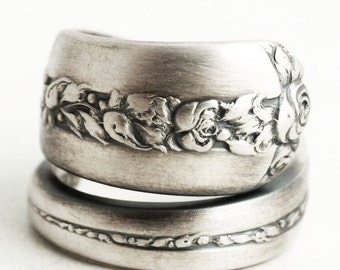 Silver Rose Ring, Floral Spoon Ring, Sterling Silver Spoon Ring, Floral Wedding Ring, Rambler Rose, Handmade Jewelry, Adjustable Ring (6411)