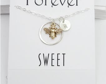 Sweet 16 Gift Personalized Bee Necklace Jewelry Set Earrings Bracelet 16th Birthday Graduation Gift Jewelry Silver Bronze Honeybee