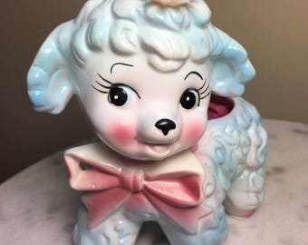 Vintage Baby Shower Planter 1950's Mint Rubens Baby Blue Lamb Planter Number 155 Made in Japan