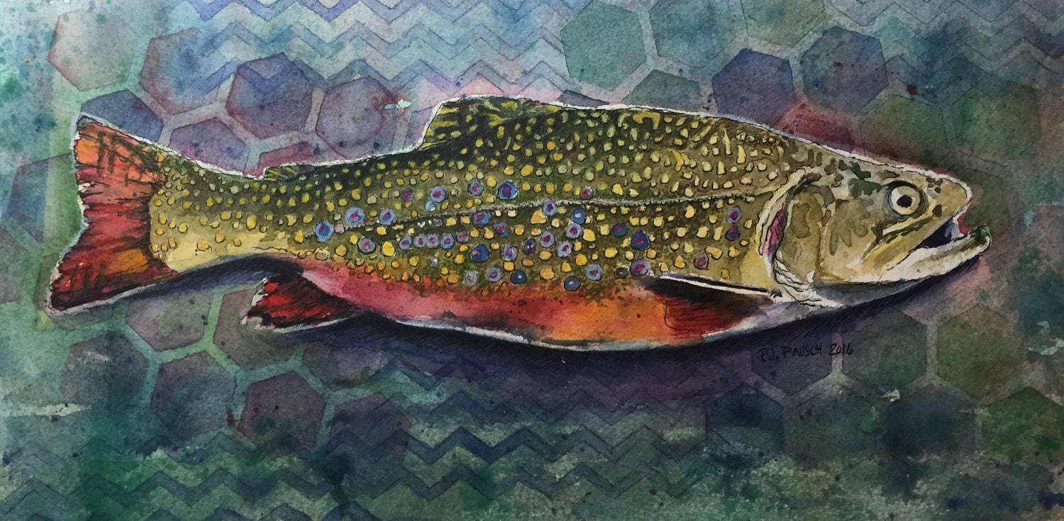 Original Watercolor Painting Trout painting Fish Painting