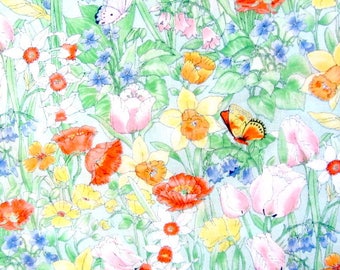 Cotton Fabric, fabric supplies, sewing fabric, wild flower design, spring flowers, clothing fabric, feminine fabric, sun dress fabric,