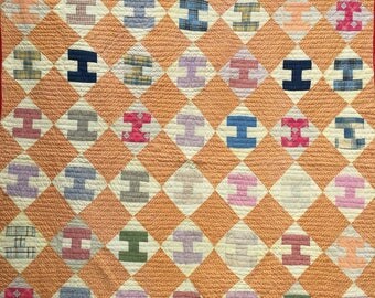 Antique Vintage Quilt 1940s 50s Fabrics Muslin Back Gorgeous Hand-Quilted