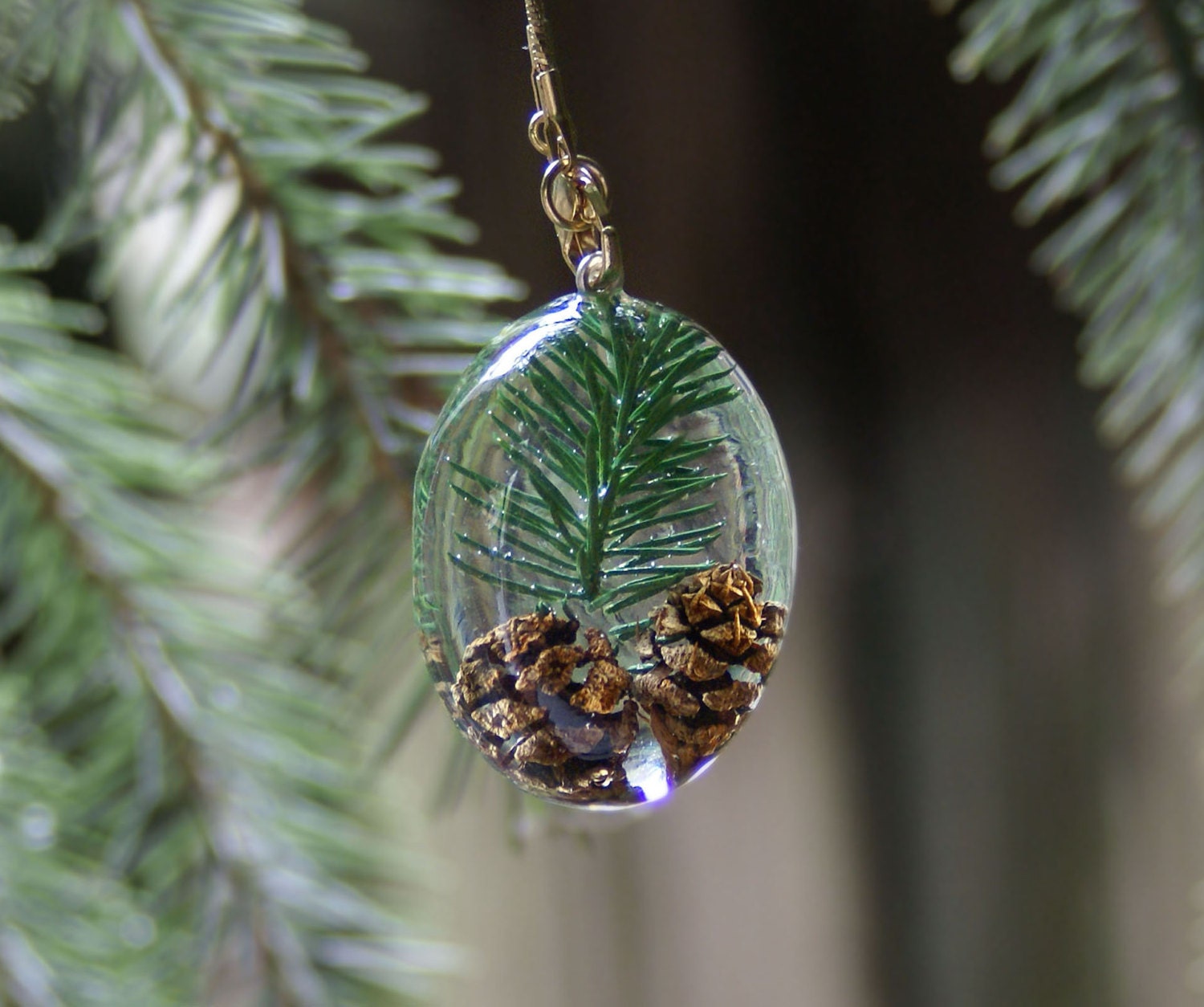 Pine Tree Pendant Resin Jewelry Necklace Charm Green