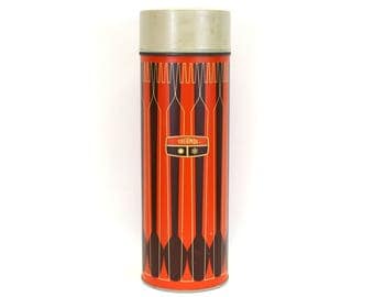 Vintage Mid Mod Orange Utensil Illustration Metal Thermos (E8396)