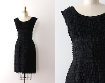 vintage 1950s dress // 50s black lace ruffle wiggle dress