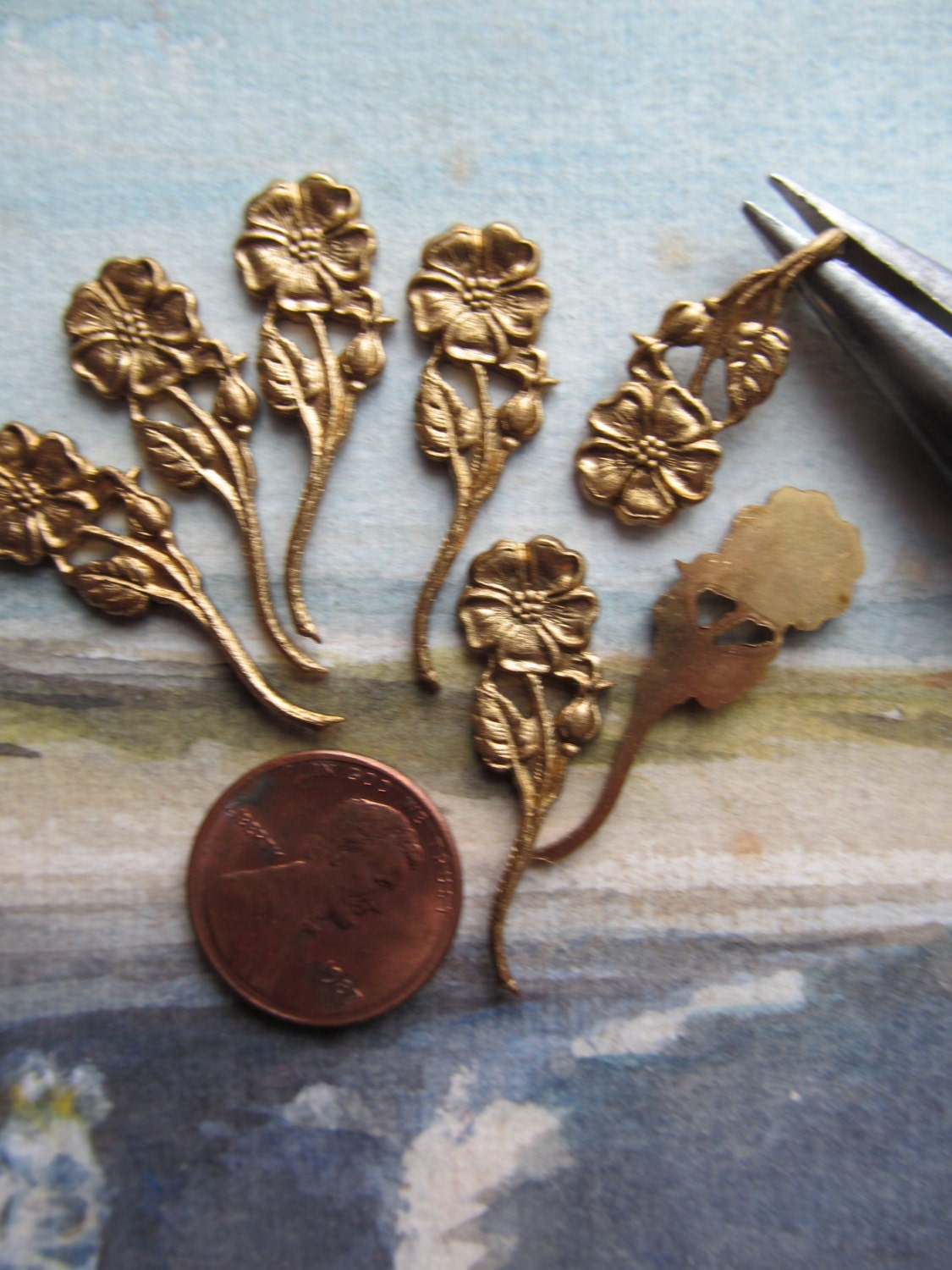 8 Vintage Solid Brass Flowers With Bendable Stems From Whoknowswhat On 