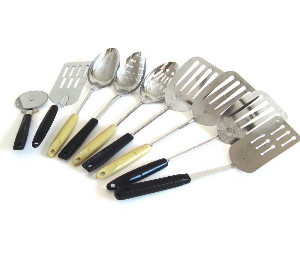 Ekco Spatulas Angled Black Handle Chromium Plated USA Kitchen