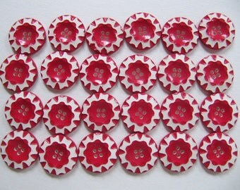 Vintage 1930's buttons 18mm, 24 Art Deco casein buttons 11/16th inch, galalith red & white quality German plastic button, peppermint buttons
